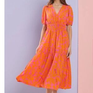 Kate and Lily long pink and orange maxi midi dress
